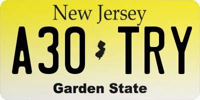 NJ license plate A30TRY