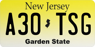 NJ license plate A30TSG