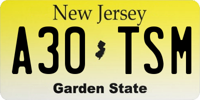 NJ license plate A30TSM