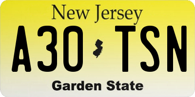 NJ license plate A30TSN