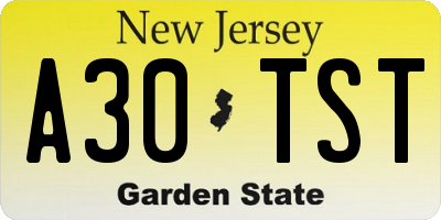 NJ license plate A30TST