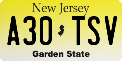 NJ license plate A30TSV