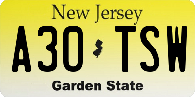 NJ license plate A30TSW
