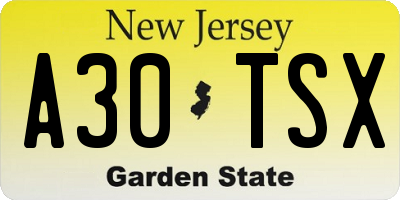 NJ license plate A30TSX