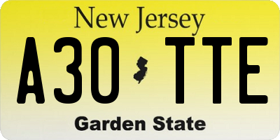 NJ license plate A30TTE