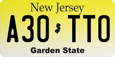 NJ license plate A30TTO