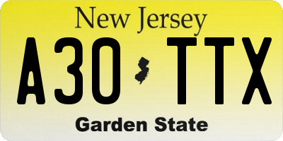 NJ license plate A30TTX