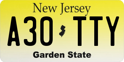 NJ license plate A30TTY