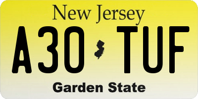 NJ license plate A30TUF