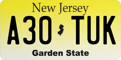 NJ license plate A30TUK