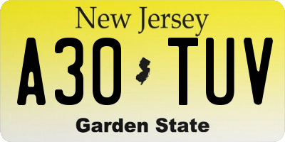 NJ license plate A30TUV