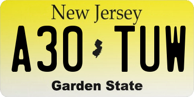 NJ license plate A30TUW