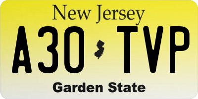 NJ license plate A30TVP