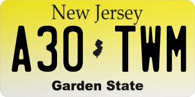 NJ license plate A30TWM