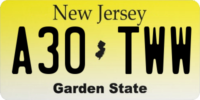 NJ license plate A30TWW