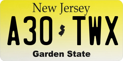 NJ license plate A30TWX