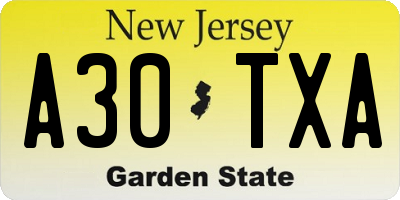 NJ license plate A30TXA