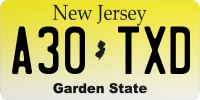 NJ license plate A30TXD