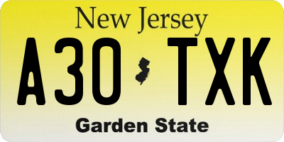 NJ license plate A30TXK