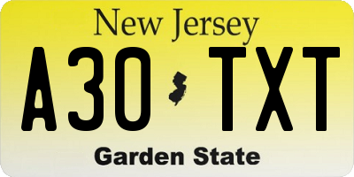 NJ license plate A30TXT