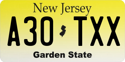 NJ license plate A30TXX