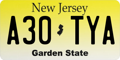 NJ license plate A30TYA