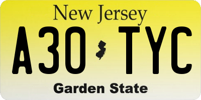 NJ license plate A30TYC