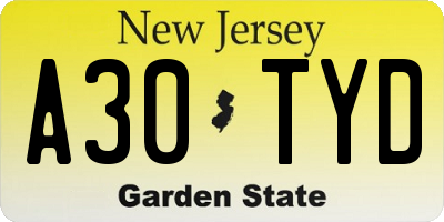 NJ license plate A30TYD