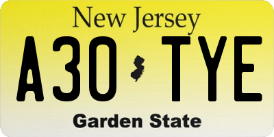 NJ license plate A30TYE
