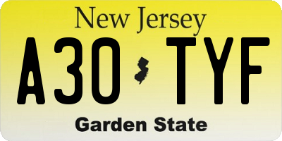 NJ license plate A30TYF