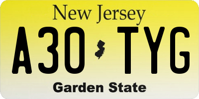 NJ license plate A30TYG