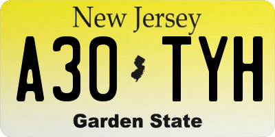 NJ license plate A30TYH