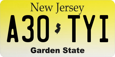 NJ license plate A30TYI