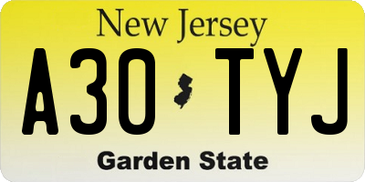 NJ license plate A30TYJ