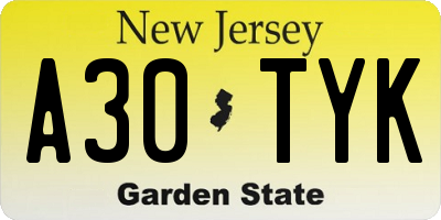 NJ license plate A30TYK
