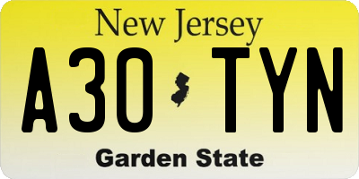 NJ license plate A30TYN