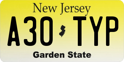 NJ license plate A30TYP
