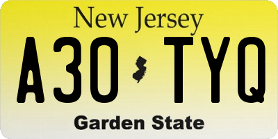 NJ license plate A30TYQ