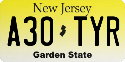 NJ license plate A30TYR