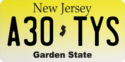 NJ license plate A30TYS