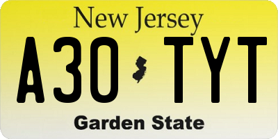 NJ license plate A30TYT