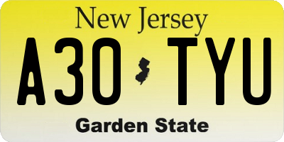 NJ license plate A30TYU