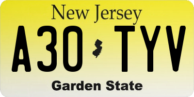 NJ license plate A30TYV
