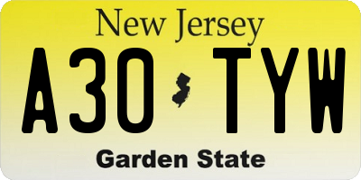 NJ license plate A30TYW