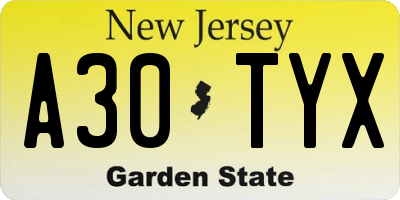 NJ license plate A30TYX