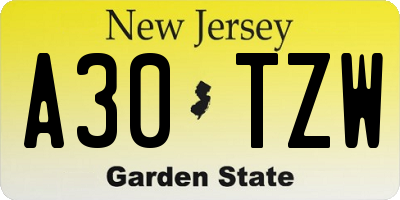 NJ license plate A30TZW