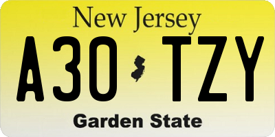 NJ license plate A30TZY
