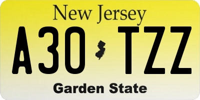 NJ license plate A30TZZ