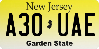 NJ license plate A30UAE