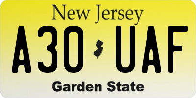 NJ license plate A30UAF